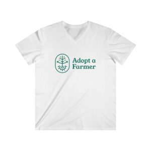 Adopt a Farmer Men's Fitted V-Neck Short Sleeve Tee — 'Borinkén Nuestra Tierra' Eco Farming Support Shirt